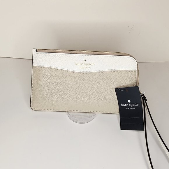 Kate Spade Medium Large Zip Wristlet - Lucy - Pebbled Leather - Light Sand - NWT - Picture 5 of 9